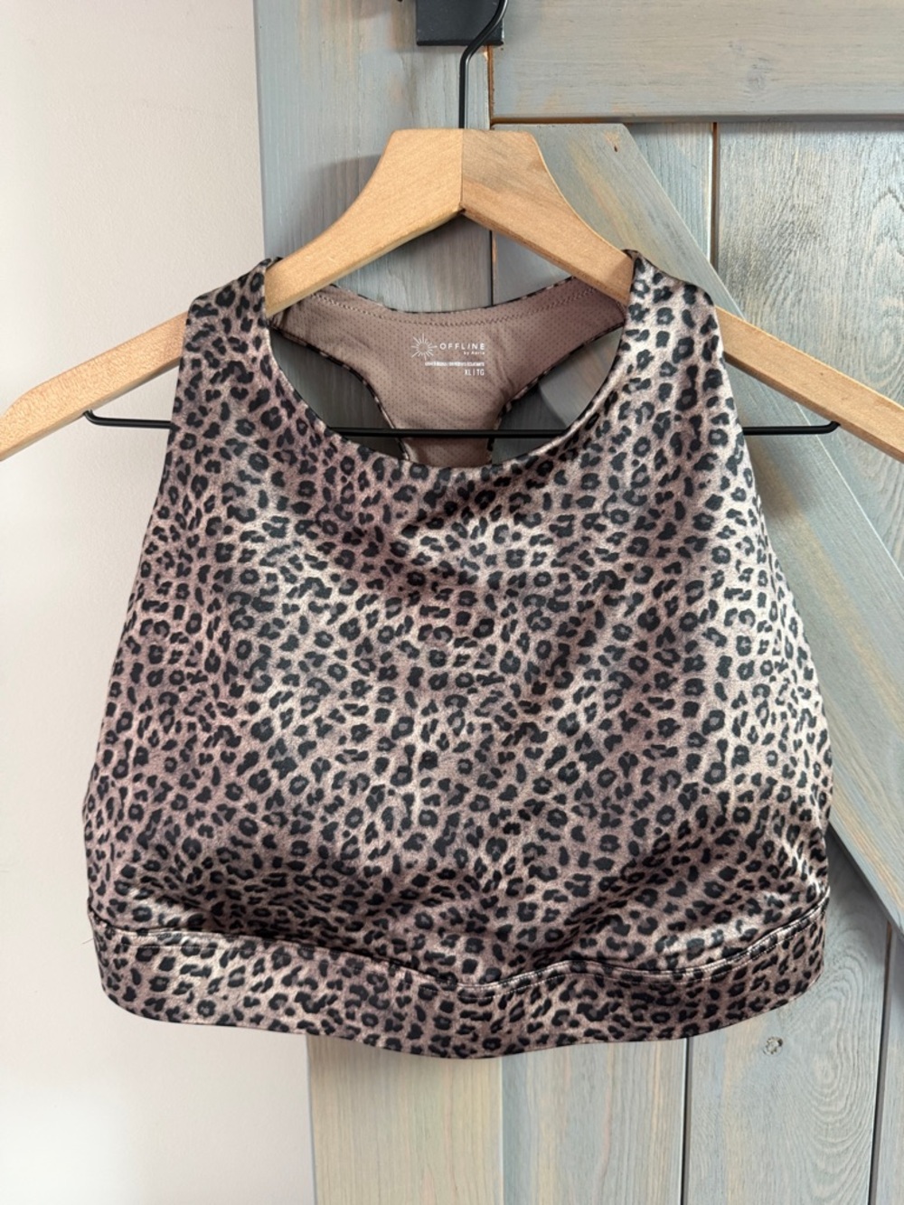 OFFLINE By Aerie Goals Gloss High Neck Sports Bra Stone Harbor Size XL